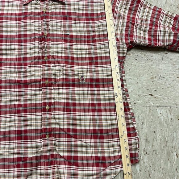 Vintage Tommy Hilfiger 90s Plaid Oxford Button Down Red/Tan Shirt Men's Medium - Picture 6 of 8
